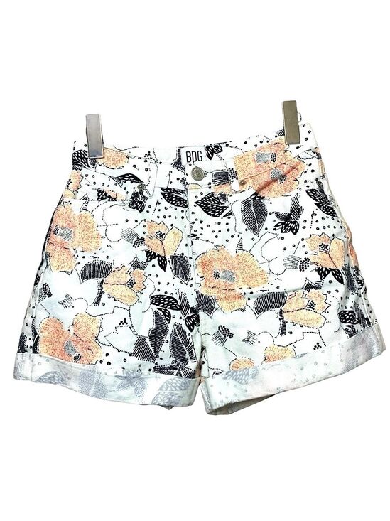 BDG Pants - BDG Floral Mom Jean Shorts White Pink High Waist Cuffed Hem Sz 26 Boho Granola